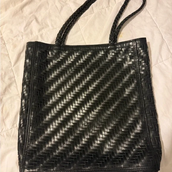 Handmade by artisans Black LEATHER Woven Tote Bag BEMBIEN - Picture 7 of 7